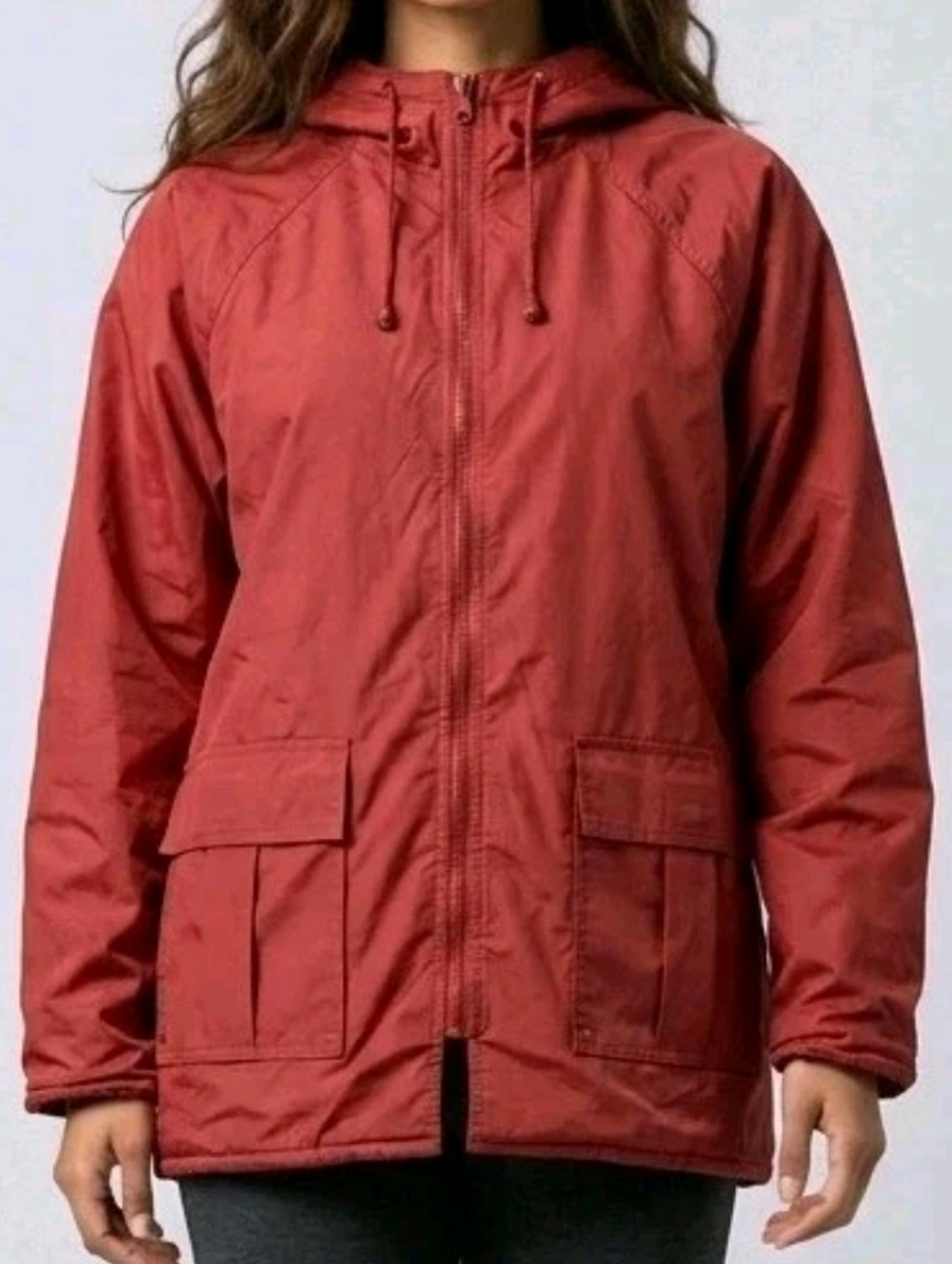 Misty Harbor Rain Jacket Womens Large Burgundy Cotton Lined Hoodied Full Zip